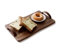 WUERMU Plateau de Service en Bois avec Poignée en Cuir 43,5x25 cm - Plateau Vintage pour Aliments, Thé, Café - Plateau Petit Déjeuner et Apéritif