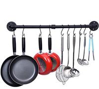 WuGeShop Support mural pour casseroles et poêles avec 10 crochets, organiseur pour ustensiles de cuisine, support à suspendre pour pots, noir