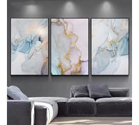 WUHBCZ 3 Images Set-Affiche Abstraite à Motif Marbré Doré Bleu Rose et Violet Style Nordique sur Toile Moderne pour la Décoration de Votre Bureau Ou de Votre Maison-50x60cm (sans cadre)