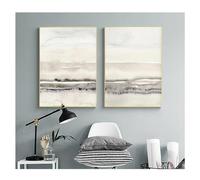 WUHBCZ Peintures sur Toile,Affiche Moderne Minimaliste et Abstraite à L'Aquarelle Style Nordique sur Toile Beige et Grise pour la Décoration du Salon-50 * 70cm*2PCS (Non encadré)