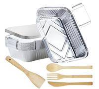 Wuhonghao Lot de 4 barquettes en aluminium avec couvercle - 1900 ml - 26 x 19 x 6 cm - Jetables - Pour barbecue à gaz et couverts de voyage - En bambou - Plat à gratin
