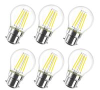 WULUNB22 LED Filament Ampoule, 4W équivalent 40W, Ampoule à baïonnette B22, Mini Golfball G45, 6000K Blanc froid, 400 Lumens, Verre transparent, AC 220, Pour Lustres, Plafonnier, Non Dimmable, 6 Pcs