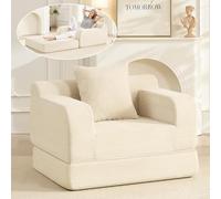 Wumagin Canapé Lit 1 Place Convertible 100x172x67cm, Fauteuil Lit avec Coussin, Chauffeuse Convertible Velours Côtelé, Canapé Type Pouf, Chambre et Bureau (Beige)