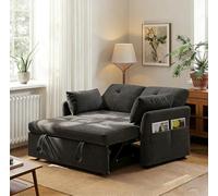 Wumagin Canapé-lit 3 en 1 avec dossier réglable en 5 positions, canapé-lit avec 2 x coussins et 2 x poches latérales, canapé gris en lin 2 places pour la chambre d'amis et les petits espaces