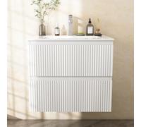 Wumagin Meuble Salle de Bain Suspendu 60cm avec Vasque Céramique et 2 Tiroirs, MDF E1 Anti-Humidité, Meuble sous Lavabo Blanc, Gain de Place