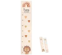 wunderwunsch® - Mètre personnalisé en bois pour enfant à coller ou à accrocher - Échelle 70-140 cm - Jolie décoration pour chambre de bébé et d'enfant (lion)