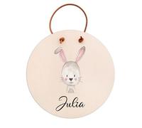 wunderwunsch Plaque de porte pour chambre d'enfant, plaque nominative, plaque en bois personnalisée pour enfants et bébés, décoration de chambre de bébé personnalisée (lapin, 14 cm de diamètre)