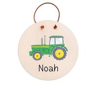 wunderwunsch Plaque de porte pour chambre d'enfant, plaque nominative, plaque en bois personnalisée pour enfants et bébés, décoration de chambre de bébé personnalisée (tracteur, 14 cm de diamètre)