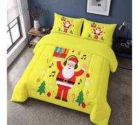 WunM Studio Couette 200x200cm 4 Saisons |Père Noël Dessin animé Minimaliste,Duvet 2 Personnes Douce Légère et Chaude, Couette Imprimée Réversible Note Noire, Edredon avec 2 Taie d'oreiller 65x65 cm