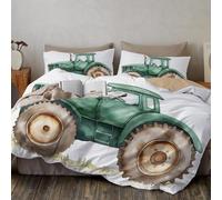 WunM Studio Housse de Couette 140x200cm Tracteur Vert Aquarelle Jolie Voiture de rêve Ado Adultes Parure de Lit Fermeture Éclair Filles Housse Couette en Microfibre avec 2 Taies d'oreiller