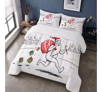 WunM Studio Housse de Couette 240x260cm Microfibre Père Noël drôle et Nu de Dessin animé | Parure de Lit Enfant Neige Blanche,Durable,sans Agglomération, Lavable en Machine