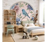 WunM Studio Papier peint panoramique nature La campagne anglaise,Fleurs, oiseaux et branches de luxe murale intissée non adhésive,colle requise,200x140cm,décoration salon chambre