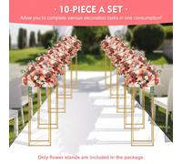 WUPYI 10 pièces support de fleurs en métal pour centres de table de mariage, support de fleurs de mariage doré de 31,49 pouces de haut pour arrangement floral, support de vase de fleur géométrique pou