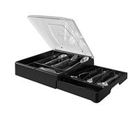 WURDON Organiseur de couverts à double couche avec couvercle, plateau à couverts pour comptoir, plateau à argenterie pour tiroirs de cuisine avec 2 niveaux porte-ustensiles et 9 compartiments (noir)