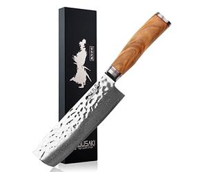 Wusaki Couteau Nakiri 17cm en Damas 10Cr Manche Olivier Design Japonais - Vendu dans un coffret cadeau