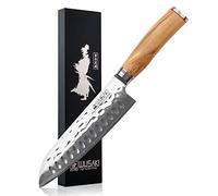 Wusaki - Couteau Santoku Lame Damas 17cm acier inoxydable 10Cr Manche Olivier avec coffret cadeau