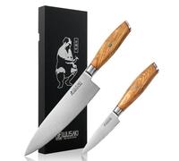 Wusaki Fujiko - Coffret 2 couteaux Chef + Office design japonais lame damas 10CR manche en bois d'olivier