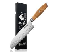Wusaki Fujiko - Couteau Santoku 18cm design japonais lame damas 10CR manche bois d'olivier - Vendu dans un coffret