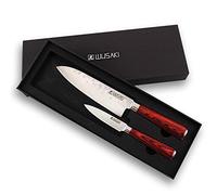 Wusaki Pakka X50 Coffret 2 pièces - Couteaux de Cuisine avec Lames martelées en Acier INOX - Manches en Pakkawood