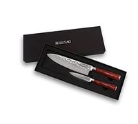 Wusaki Pakka X50 Coffret de 2 couteaux de cuisine avec lames martelées en acier inox et manches en Pakkawood - Boîte idéale à offrir