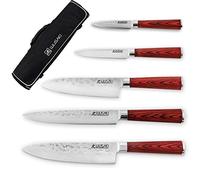 Wusaki Pakka X50 Mallette avec 5 couteaux, lames martelées en acier inoxydable allemand, manches en Pakkawood