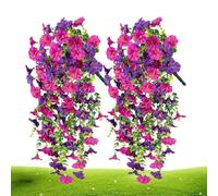 Wusideday 2 Pièces Plantess Artificielles Petunia Exterieur Tombantes, Pétunias Déco pour Terrasse, Fleurs en Soie Aspect Réaliste, 75cm Fleurs Artificielles Suspendue Retombante
