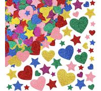 WUSJCOF 150 Pièces Autocollants Étoiles en Mousse EVA Pailletés Brillants Autocollants Muraux pour Albums, Cartes de Vœux, Décoration Intérieure et Projets de Bricolage (Pailleté)