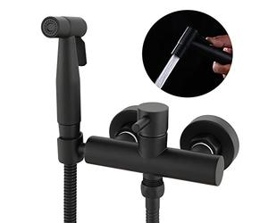 Wussh Kit de douchette pour toilettes musulmanes - Noir mat - Avec mitigeur chaud et froid - Fixation murale