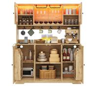 WUVRIE buffet de cuisine haut LED RGB avec prises USB range-bouteilles et porte-verres 140 x 40 x 173 cm