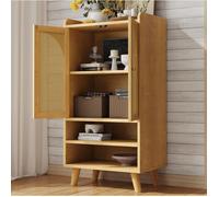 WUVRIE Buffet haut 60 x 40 x 121 cm avec 2 portes en rotin 2 niches ouvertes coloris naturel