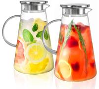WUWEOT Carafe en verre de 2 litres avec couvercle en acier inoxydable & bec verseur