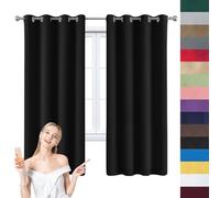 WUXXIANG 100% Rideau Occultant 2 Pièces 50 x 120 cm Thermiques Isolants Anti Froid Anti Bruit, Rideaux Occultants Thermique à Oeillets, avec Noir Doublure, pour Cuisine Chambre, Noir