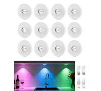 WUYOR Lampes LED RGB Rechargeables avec Télécommande, Lampe de Cuisine Sous Placard avec Batterie 1500mAh, Intensité Réglable et Minuterie, Éclairage Sans Fil à Coller pour Placard, Blanc, Lot de 12
