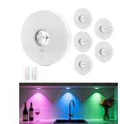 WUYOR Lampes LED RGB Rechargeables avec Télécommande, Lampe de Cuisine Sous Placard avec Batterie 1500mAh, Intensité Réglable et Minuterie, Éclairage Sans Fil à Coller pour Placard, Blanc, Lot de 6