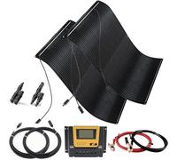 WUZECK Kit de panneau solaire flexible 300 W - 2 x 150 W - Avec régulateur de charge solaire 30 A 12 V/24 V + câble solaire - Kit complet 12 V pour batteries de camping-car, maisons, balcon, bateau