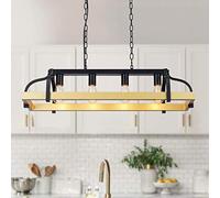 WUZUPS 4-light métal pot suspendu rack lustre linéaire suspendu plafonnier éclairage rustique ferme luminaire cuisine îlot salle à manger, h25 x l88 x w30, base e27, noir et or