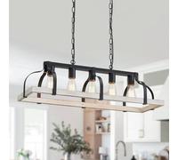 WUZUPS 5 Lustres en métal léger Imitation Grain de Bois Lampe Suspension linéaire Éclairage de Plafond Rustique Ferme Robinet Cuisine île Salle à Manger Socle E27 Noir & Blanc Antique