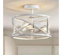 WUZUPS Lustre 3-Light Vintage Farmhouse Industriel Semi-encastré plafonnier luminaire pour Foyer Chambre Couloir débarras Cuisine Salle de Bain, h 30 x w 24, Base e27, Blanc Antique