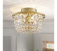 WUZUPS lustre en cristal plafonnier semi-encastré luminaire moderne pour chambre couloir bar cuisine salle de bain, h 19.3cm w 25 cm, or, base g9