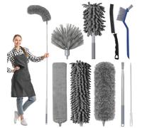 Wvasfd 9 Pièces Plumeau Telescopique,Tete de Loup Longueur 250cm，Plumeau Lavable Microfibre, Brosse Nettoyage, Outils de Brosse de Nettoyage pour Plafonds, Meubles, Cuisine, Salle de Bain
