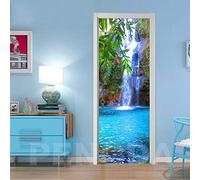 WWEIZNN Stickers Porte Poster - Chute D'Eau Arbre Nature Paysage Papier Peint Porte Trompe L'Oeil Pour Salon Chambre Décoration De La Maison Stickers Muraux Auto-Adhésif Stickers Amovibles 77X200Cm