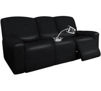 WWQQKJ Housse de canapé inclinable en Cuir PU for 1 2 3 Places, Housse de Chaise inclinable Extensible imperméable for Salon avec Housses de Meubles de Poche latérale(Nero,3 Posti 8-Pezzi)