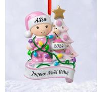 Wxexopowk Boule de Noël Personnalisée 2025 - Boule Mon 1er Noel Personnalisés avec Le Nom du Bébé, Personnalisé Decoration Sapin Noel Cadeau Noel Personnalisable, Idées de Cadeaux de Noël Fille -Rose
