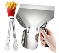 Wxgoqrcn Pelle à Frites Inox avec Pince Cuisine Poignée Droitier Cuisine | Inoxydable, Poignée Antidé, Nettoyage Simple et Résistant à La Rouille,Lot 2 en 1 pour Friture, Grill et Restaurant