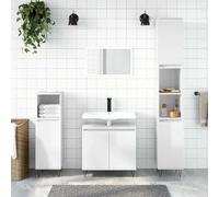 WXGTBKPR Armoire de salle de bain blanc brillant 58 x 33 x 60 cm Commode de salle de bain avec portes et pieds en fer pour espace de rangement