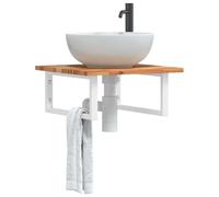 WXGTBKPR Étagère de lavabo murale en bois d'acacia et acier, étagère de salle de bain, étagère flottante, plateau de lavabo peu encombrant, 50 x 50 cm, robuste et durable