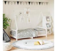 WXGTBKPR Lit maison 80 x 160 cm, lit pour enfant en pin massif, blanc | Aspect rustique, entrée et sortie faciles, lattes en bois stables