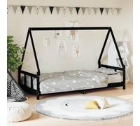 WXGTBKPR Lit simple en pin pour enfant - 90 x 190 cm - Noir | Bois massif, design maison, sommier à lattes, entrée et sortie faciles