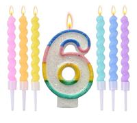 Wxinsheng Bougies d'anniversaire Numérotées 6,Douces Bougies Numérotées avec 6 Bougies Spirales Arc-en-Ciel Bougie Gateau Multicolore pour Anniversaire Fête d'anniversaire