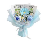 Wxqbjtam Bouquet de Fleurs Au Crochet, Composition Florale Terminée, Bouquet de Fleurs Au Crochet pour Mariage, Bleu